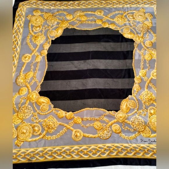 Pierre Cardin Paris 💯 Silk Scarf Gold & Black - Picture 4 of 16